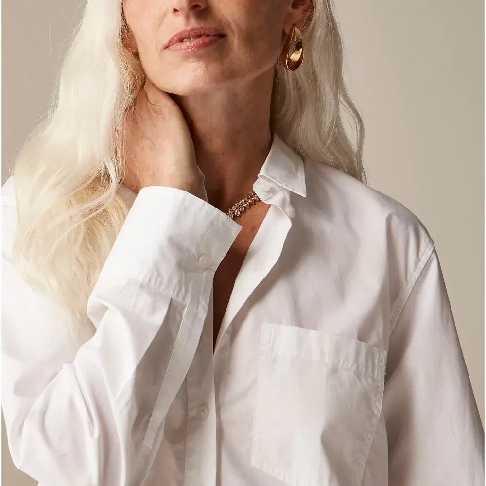 J.Crew Cropped Button Up Shirt Cotton White Minimalist Classic Womens US 8 NWT